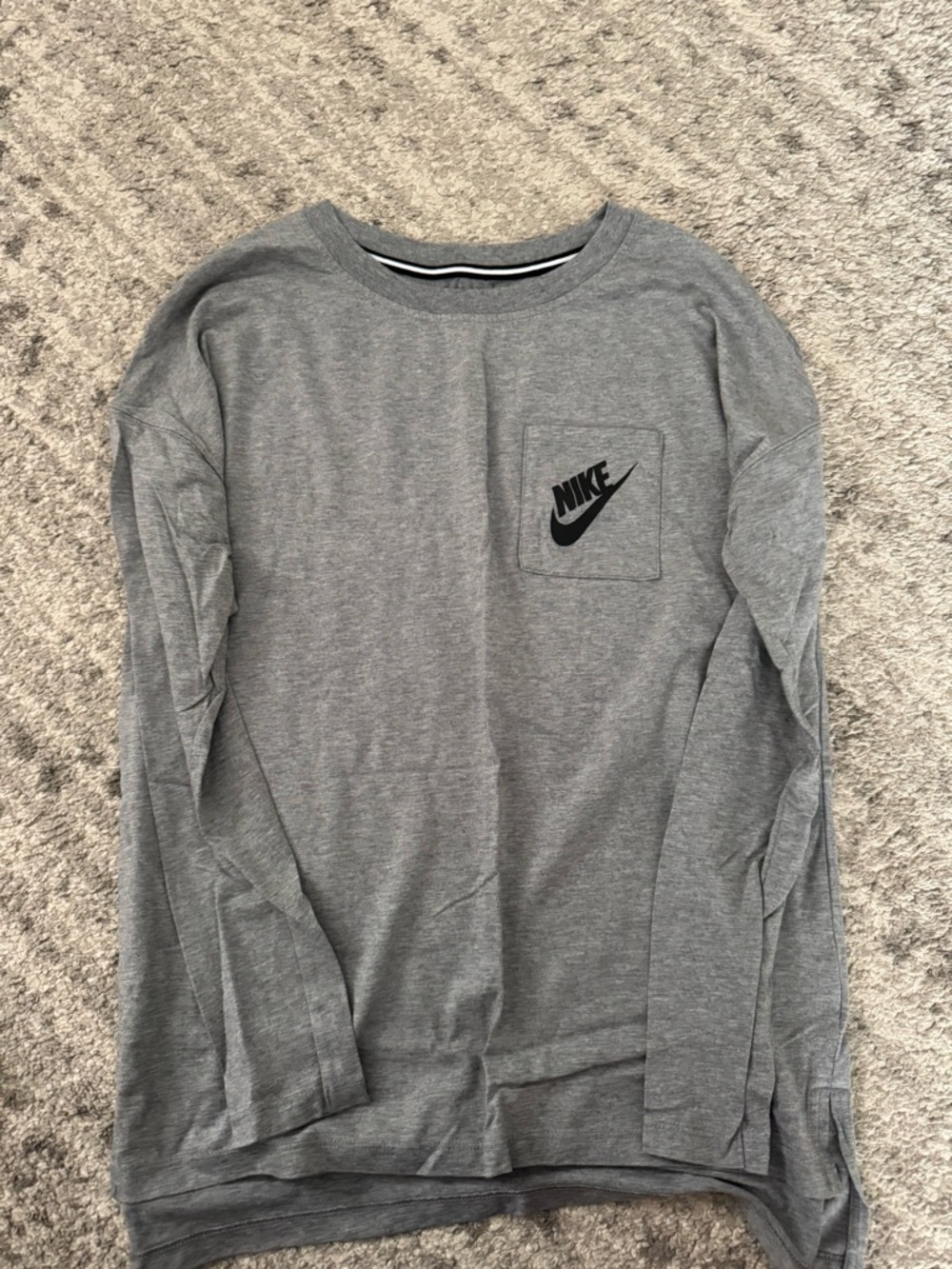 Nike Gray Crewneck Long Sleeve Shirt with Black Logo